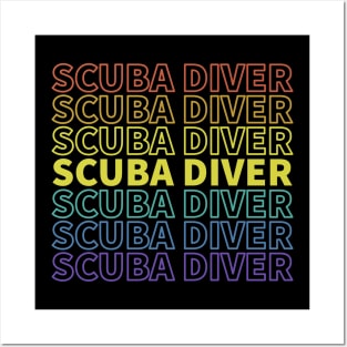 Scuba Diver Retro Style Colors Gift Posters and Art